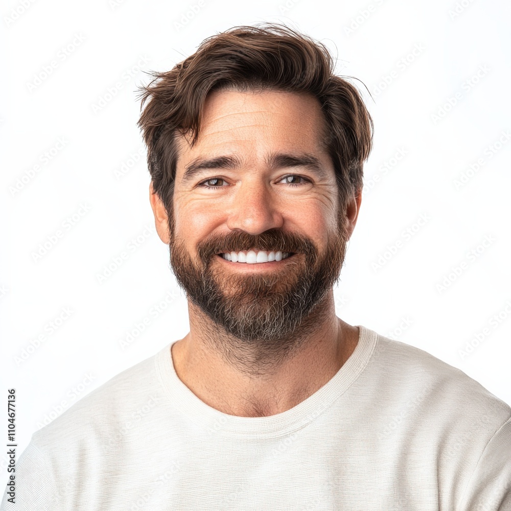 smiling man with beard in casual attire against a light background smiling man with beard in casual attire against a light background