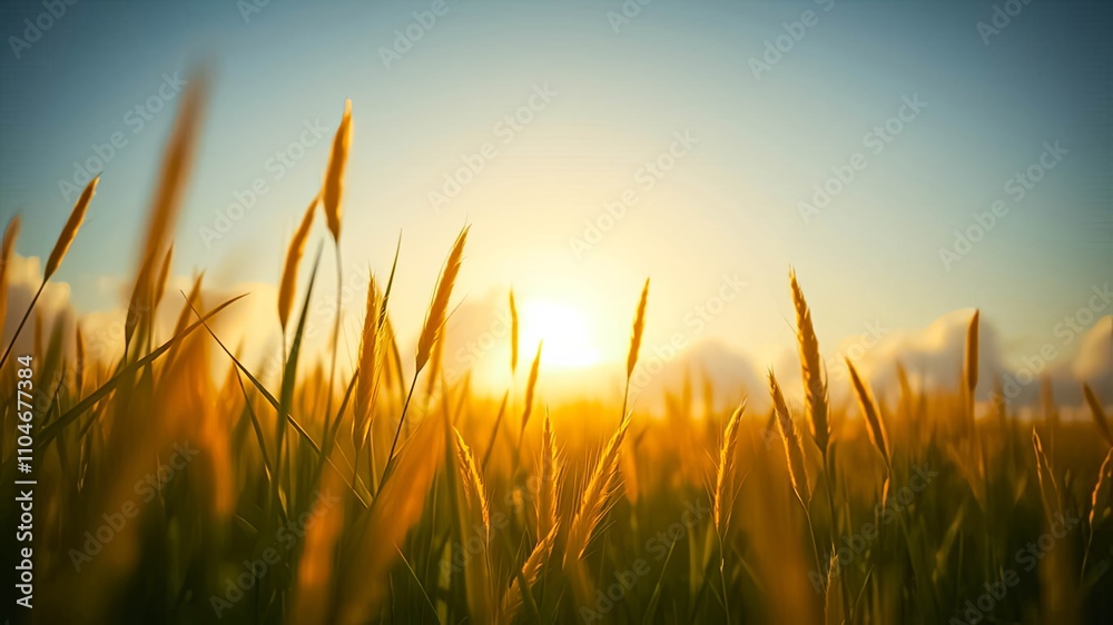 Golden hour illumination of a field of tall grass at sunset Golden hour illumination of a field of tall grass at sunset