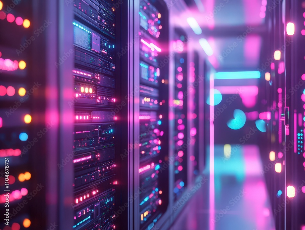 Neon-Lit Server Room: Data Center Interior Neon-Lit Server Room: Data Center Interior