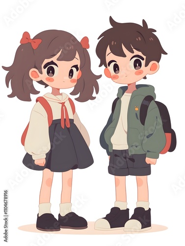 A cute boy and a girl illustration, Generative AI 