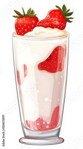 glass of milk and strawberry transparent white background isolate png