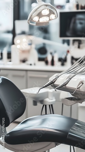 the interior of a modern dental clinic with a dentist s chair and equipment
