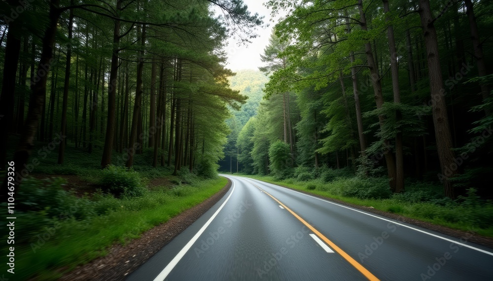 Scenic highway through a lush forest Scenic highway through a lush forest