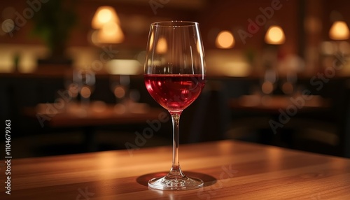 Wine glass of red wine on table