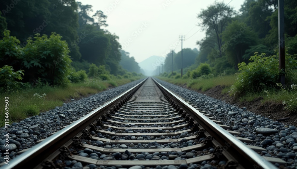 Fototapeta premium Train tracks leading into the woods