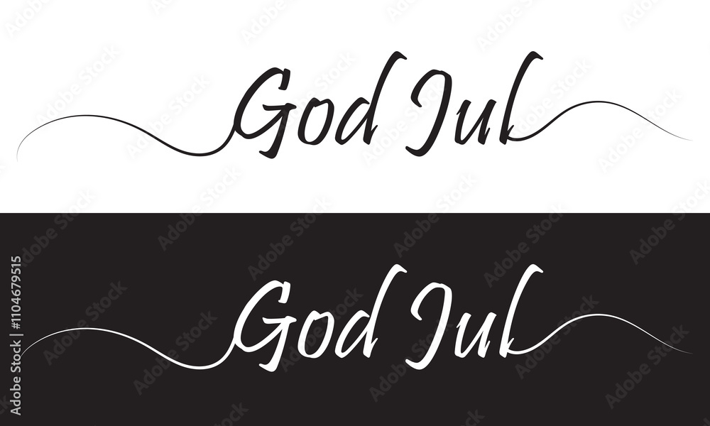 God Jul – Merry Christmas Swedish language, Calligraphy brush text banner with white and black background. God Jul, means Merry Christmas. Vector illustration. EPS 10