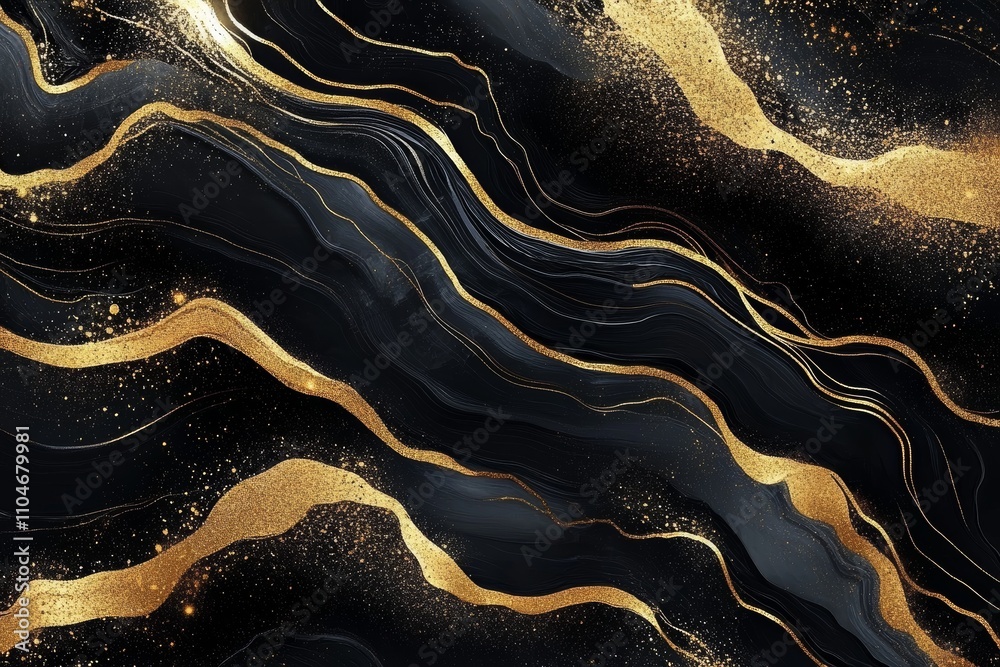 Abstract Black Marble Background with Gold Swirls and Glitter Accents Abstract Black Marble Background with Gold Swirls and Glitter Accents