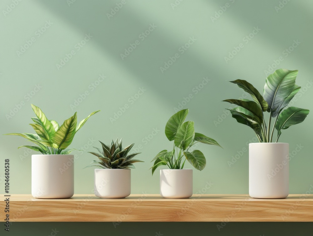 a collection of indoor plants in modern pots on a wooden shelf a collection of indoor plants in modern pots on a wooden shelf