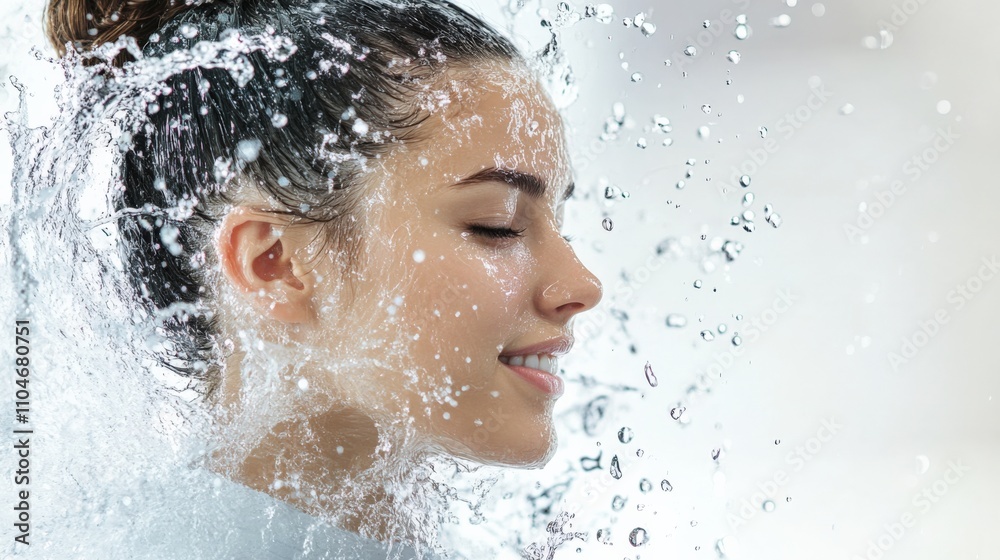 woman enjoying a refreshing splash of water for relaxation and rejuvenation woman enjoying a refreshing splash of water for relaxation and rejuvenation