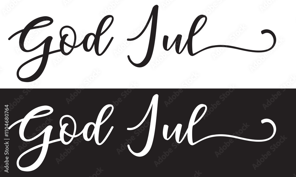 God Jul – Merry Christmas Swedish language, Calligraphy brush text banner with white and black background. God Jul, means Merry Christmas. Vector illustration. EPS 10