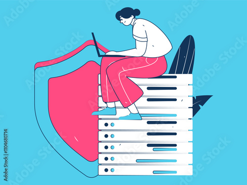 Business network security character flat vector concept operation hand drawn illustration
