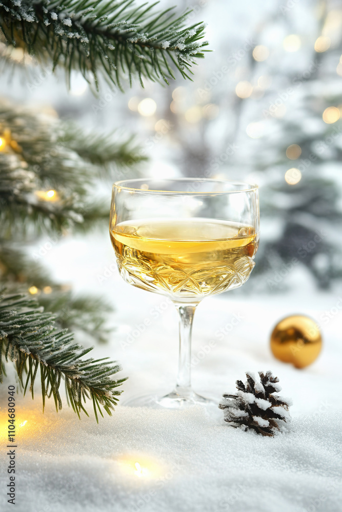 winter cocktail on soft snow by evergreen branches and holiday decorations winter cocktail on soft snow by evergreen branches and holiday decorations
