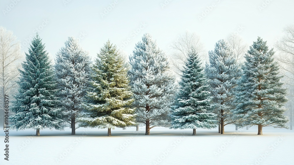 Snow Covered Evergreen Trees in Winter Landscape Snow Covered Evergreen Trees in Winter Landscape