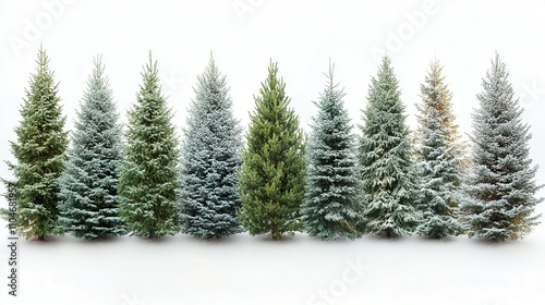 A Row Of Snow Covered Evergreen Trees In Winter