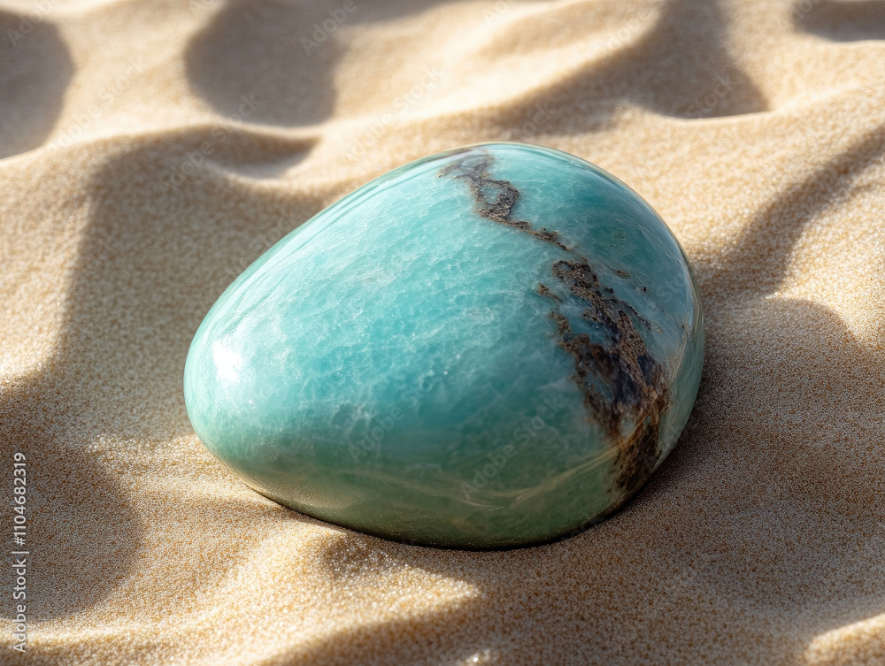 Obraz premium Detailed shot of a polished turquoise stone surrounded by natural textures.
