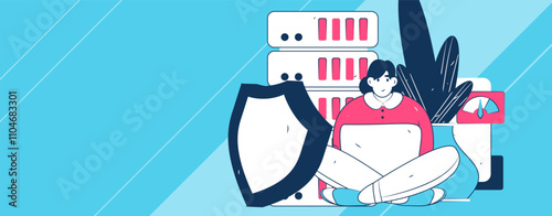 Business network security character flat vector concept operation hand drawn illustration
