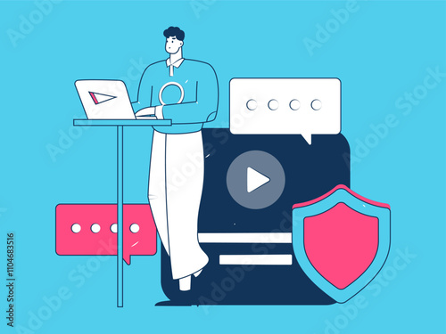 Business network security character flat vector concept operation hand drawn illustration
