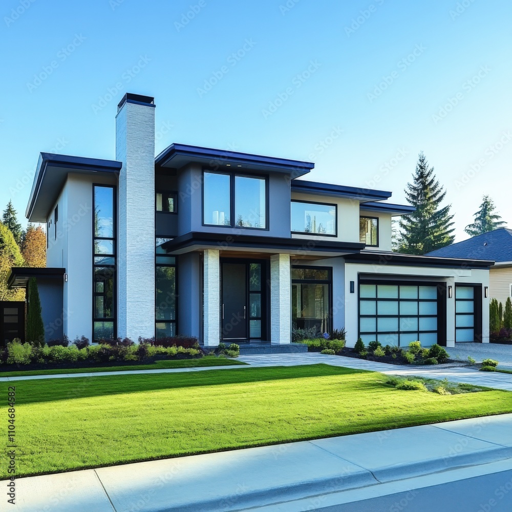 modern house with sleek architecture and landscaped garden modern house with sleek architecture and landscaped garden