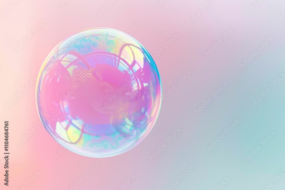 Colorful soap bubble floating in a soft pastel background, creating a dreamy and whimsical atmosphere The bubble reflects various hues and shapes, symbolizing joy and childhood Colorful soap bubble floating in a soft pastel background, creating a dreamy and whimsical atmosphere The bubble reflects various hues and shapes, symbolizing joy and childhood