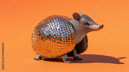 Shiny Golden Armadillo  D Render  Orange Background photo