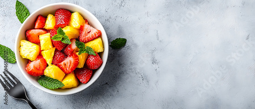 Refreshing fruit salad preparation kitchen food photography modern environment aesthetic view healthy eating concept