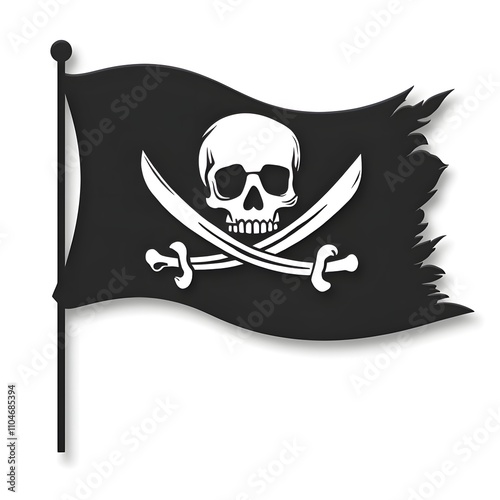 Black pirate flag with skull and crossbones waveand photo