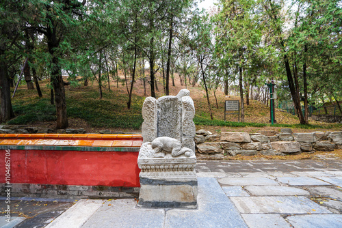 Stone Carving in the Pine Hall of Summer Palace in Beijing. photo