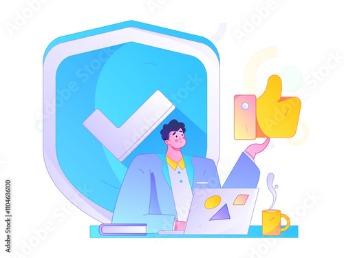 Business network security character flat vector concept operation hand drawn illustration
