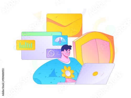 Business network security character flat vector concept operation hand drawn illustration
