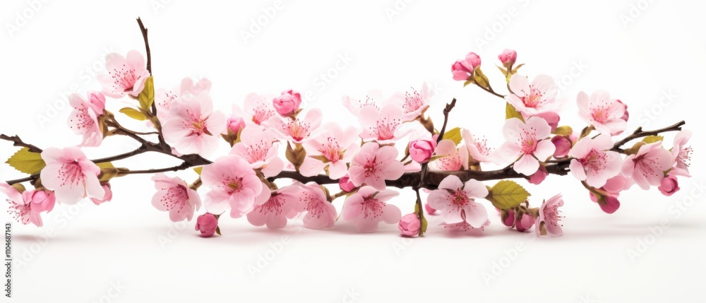 Fototapeta premium delicate pink cherry blossom branch on a white background