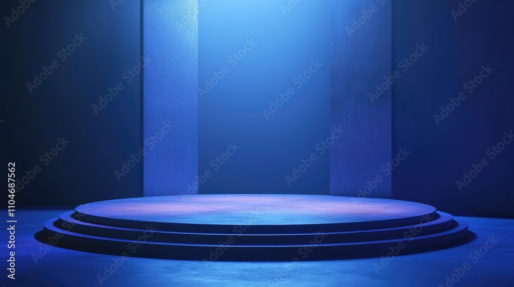 Circular Platform with Three Steps Under Blue Lighting Circular Platform with Three Steps Under Blue Lighting