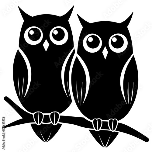 A black silhouette of a pair of owls sitting side