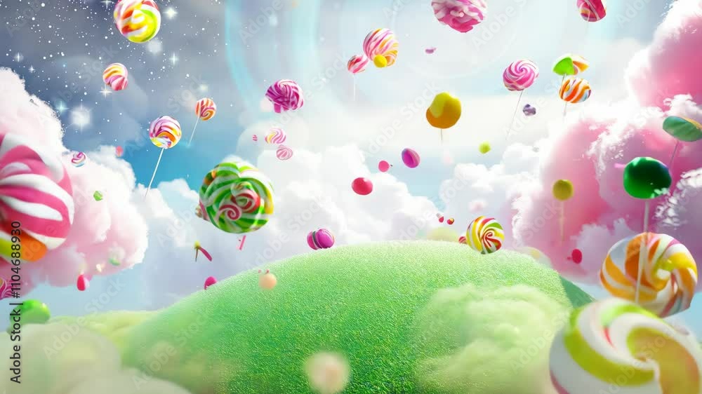 Surreal candy land sweet lollipops and cloud cotton candy wonderland