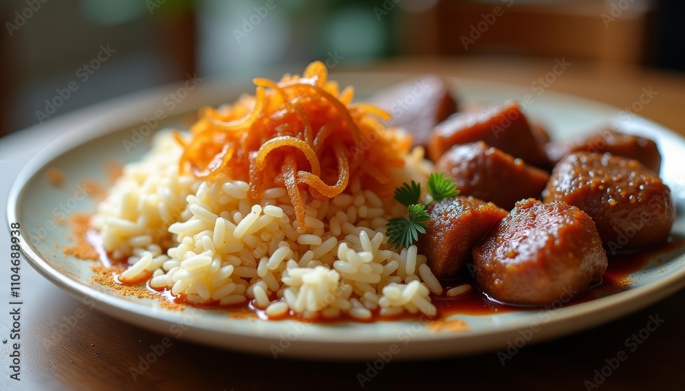 Orange garnish on top of white rice Orange garnish on top of white rice