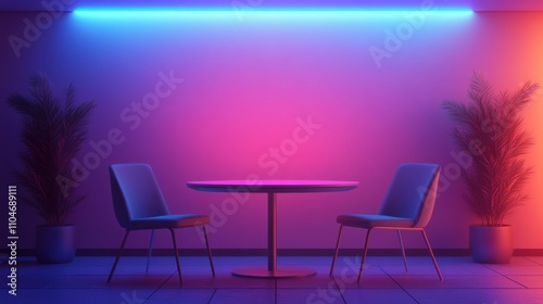 Futuristic Dining Room with Holographic Lighting Effects