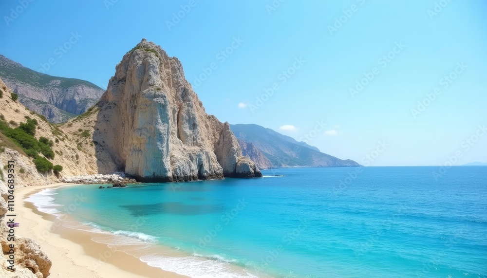 Majestic rock formation in serene turquoise sea Majestic rock formation in serene turquoise sea
