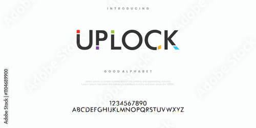 Uplock modern abstract alphabet font. Color of typography, Creative font  vector illustration.