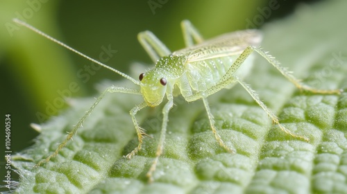 Close-Up of a Green Grasshopper on a Leaf in Natural Habitat
