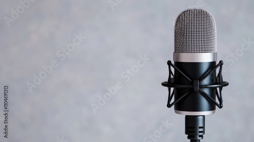 Classic Microphone on Stand Against Textured Background