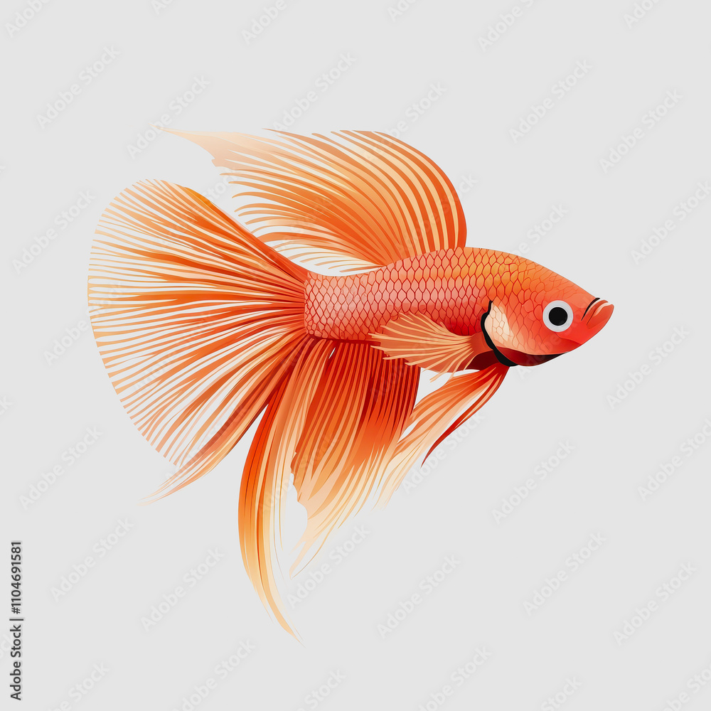 Fototapeta premium Vibrant Orange Goldfish with Flowing Fins Swimming Gracefully Against a Light Background, Capturing the Essence of Aquatic Beauty and Serenity in Freshwater Environments