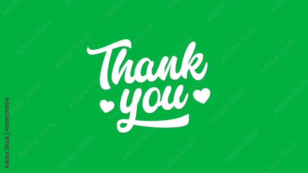 Thank You Text Animation on green screen suitable for celebration, wishes, events, message, holiday, festival. Thank You text animation, handwritten in white color. green screen footage motion graphic