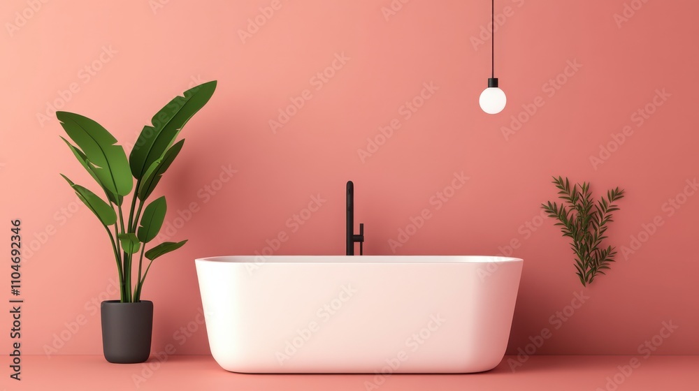 Fototapeta premium Sleek Minimalist Bathroom Design with Plants
