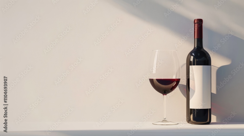 Red wine and a bottle against a white backdrop Red wine and a bottle against a white backdrop