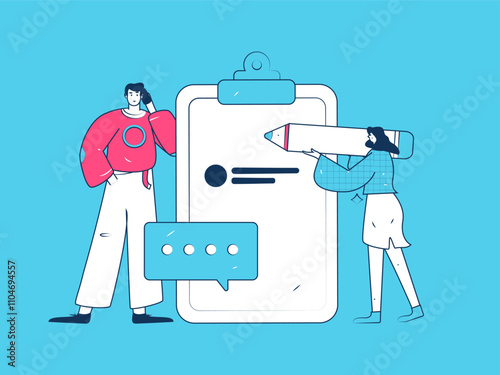 Invite friends to conduct questionnaire flat vector concept operation hand drawn illustration
