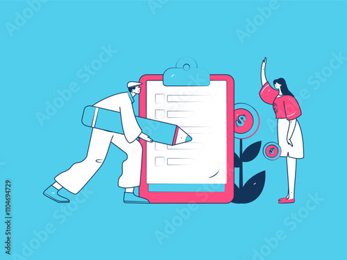 Invite friends to conduct questionnaire flat vector concept operation hand drawn illustration
