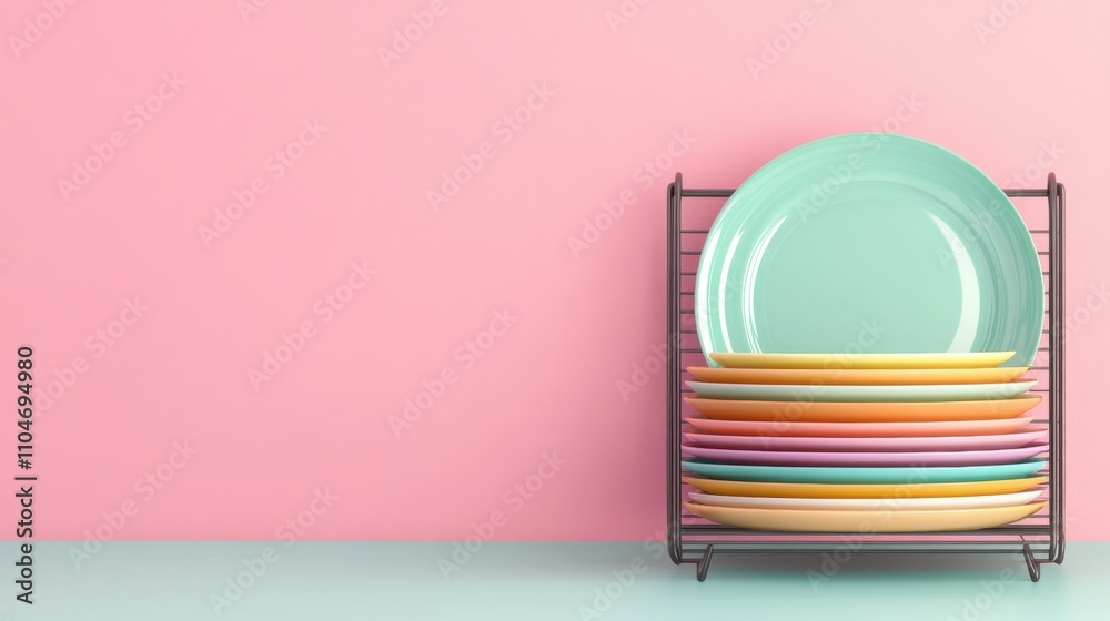 Clean Plates on Drying Rack in Soft Colors Clean Plates on Drying Rack in Soft Colors