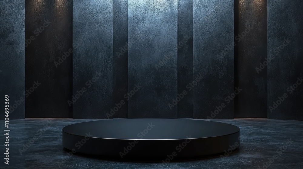 Black Circular Platform in Front of a Textured Black Wall Black Circular Platform in Front of a Textured Black Wall