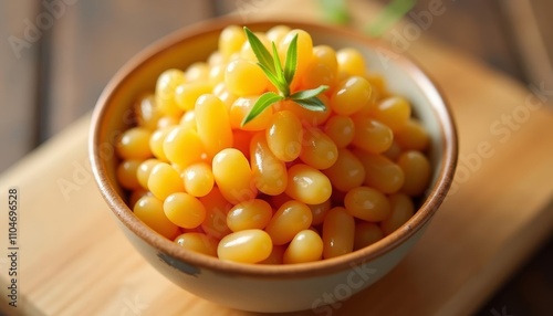 Bowl of shiny yellow berries or Close-up of small golden fruits or Yellow berries in a