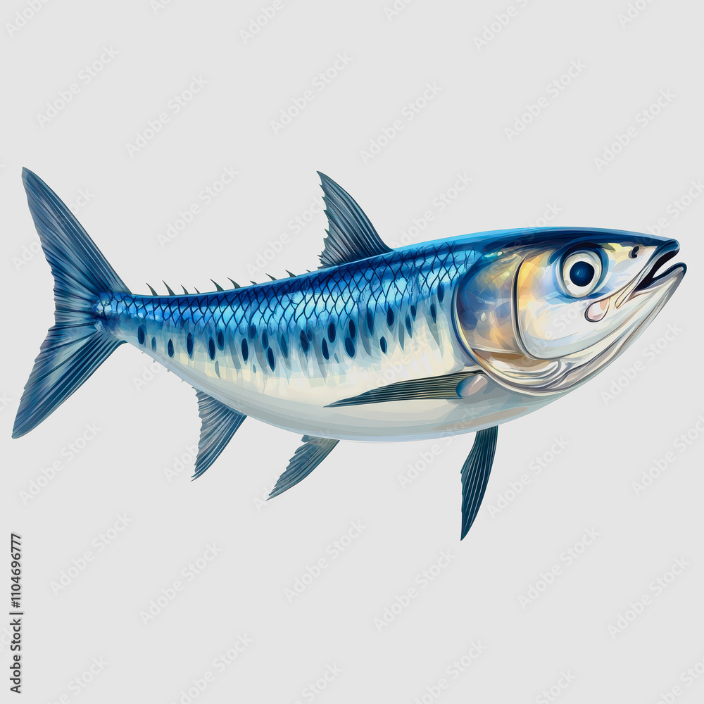 Fototapeta premium Realistic illustration of a vibrant blue fish swimming gracefully in clear water, showcasing intricate details of fins, scales, and natural beauty in aquatic life.