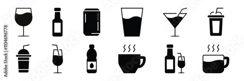 drink flat icon. containing coffee, water, bottle, wine, tea, glass, beverage collections. vector illustration